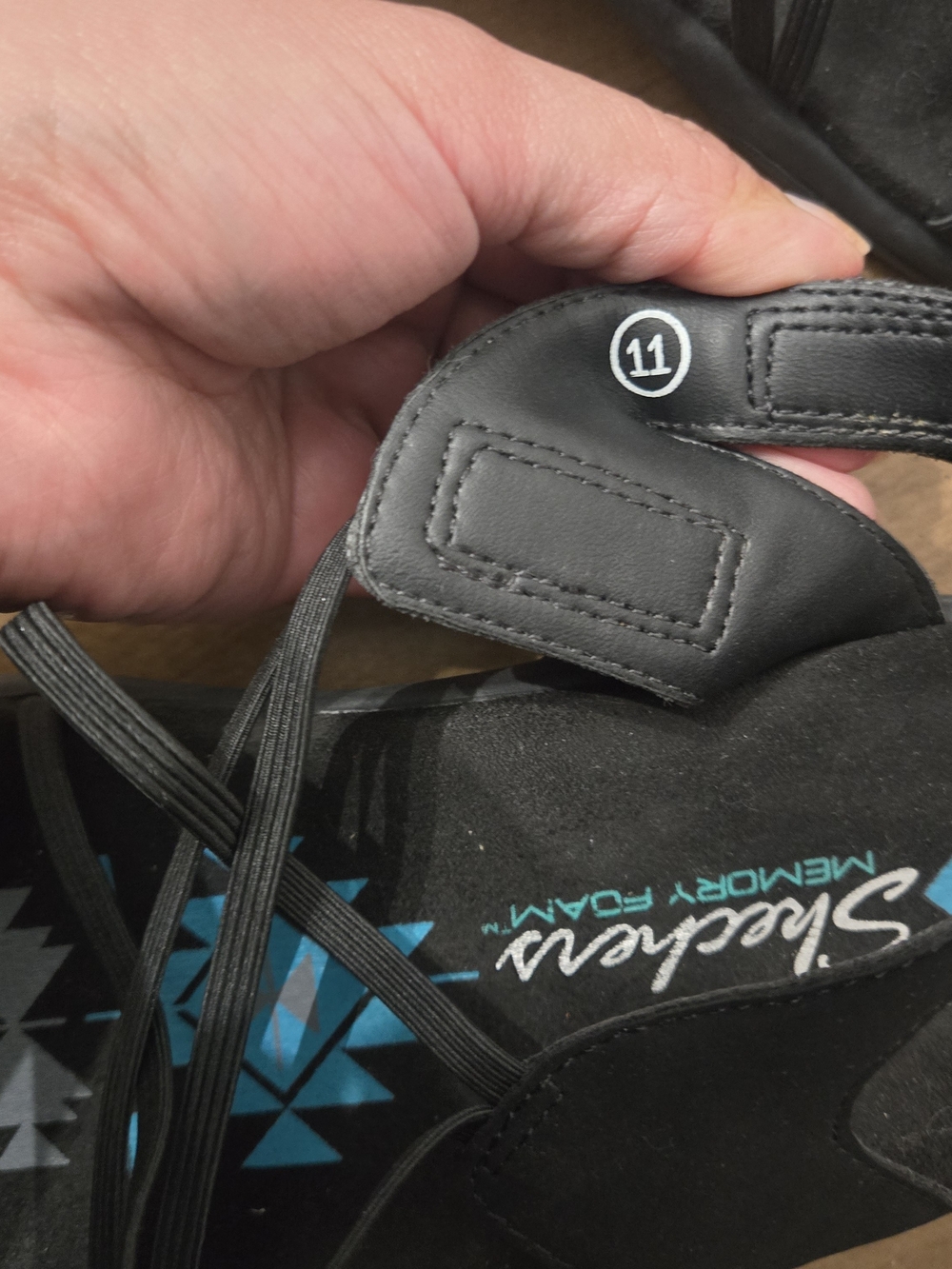 Skechers Black Sandals with Blue Aztec Footbed - Picture 6 of 8